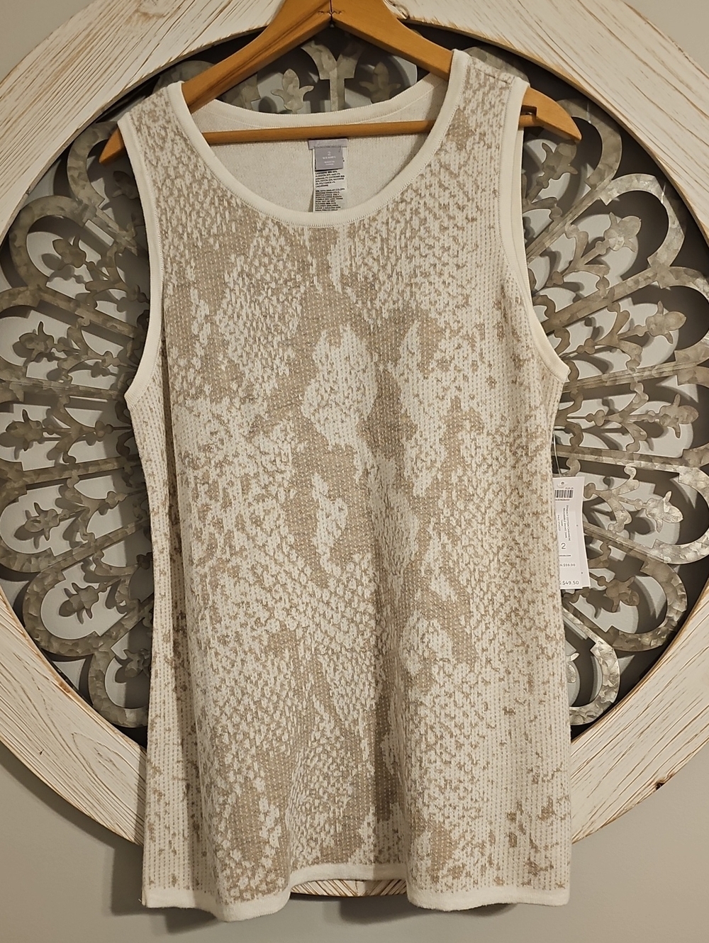 Chico's Cream and Beige Patterned Knit Tank